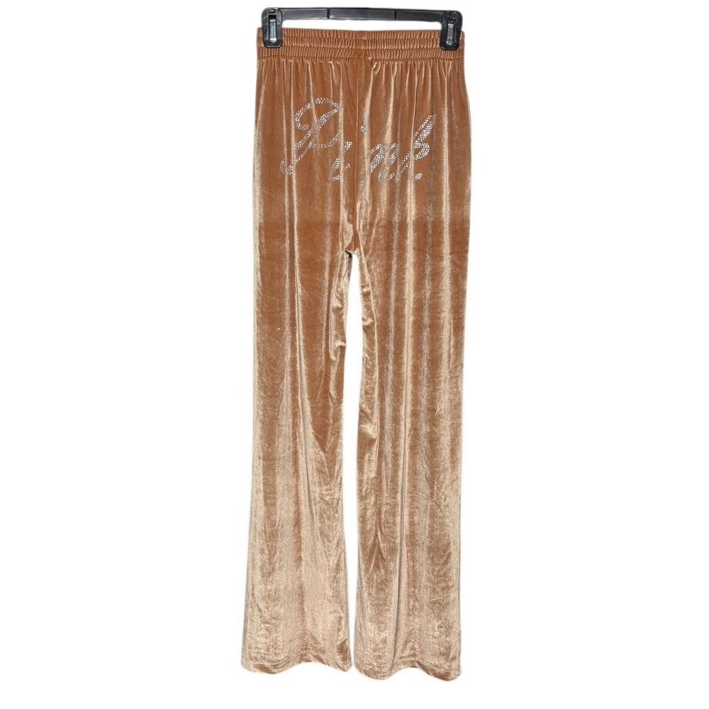 Victoria Secret PINK Velour Pants Size XS Brown Spellout Rhinestones Loungewear